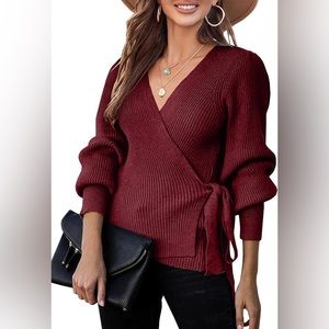 Burgundy Tie Front Batwing Sweater